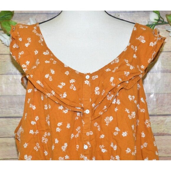 Old Navy Plus Size XXL Mustard Yellow Linen Blend Sleeveless Top Ruffle Floral - Picture 2 of 10